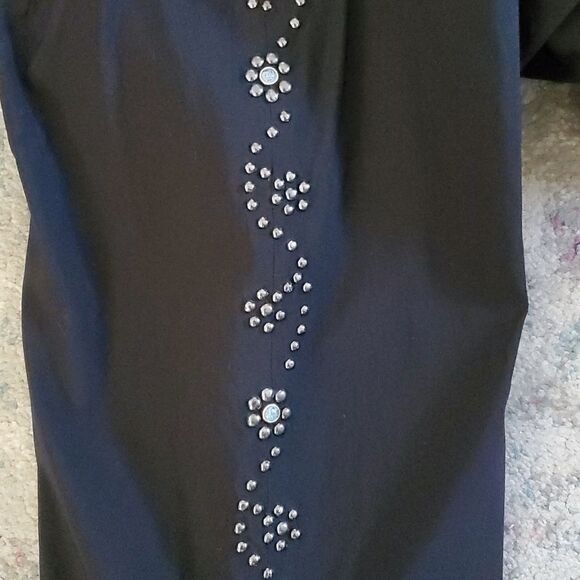 Karen Kane Black Stretchy Kick Flare Pants with Turquoise Studs Size 12 - Picture 12 of 12